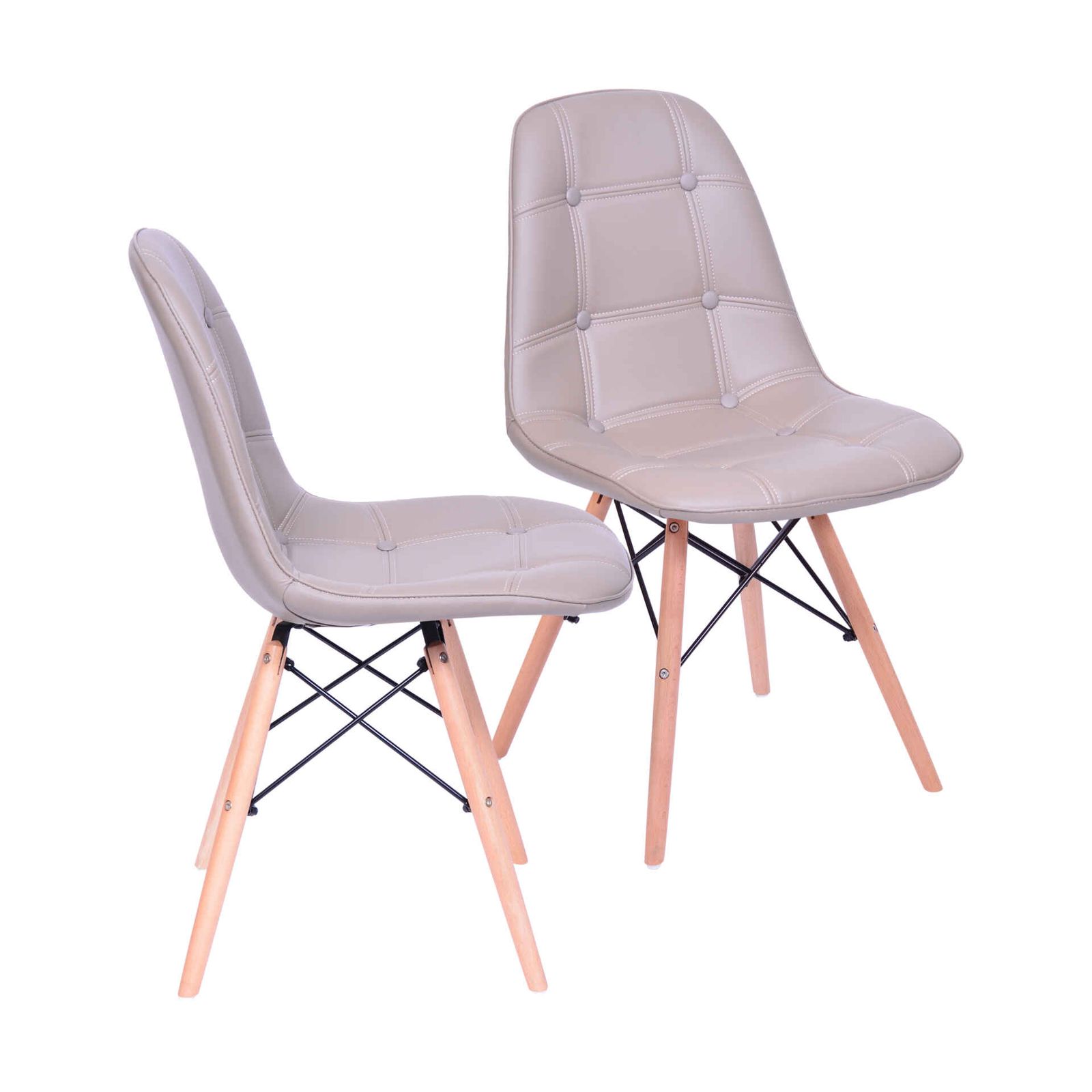 Kit 02 Cadeiras 1110 Botone Cinza Base Madeira