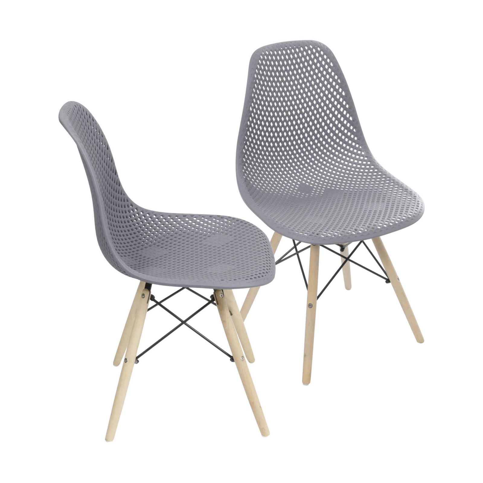 Kit 02 Cadeiras 1119 PP Cinza Base Madeira