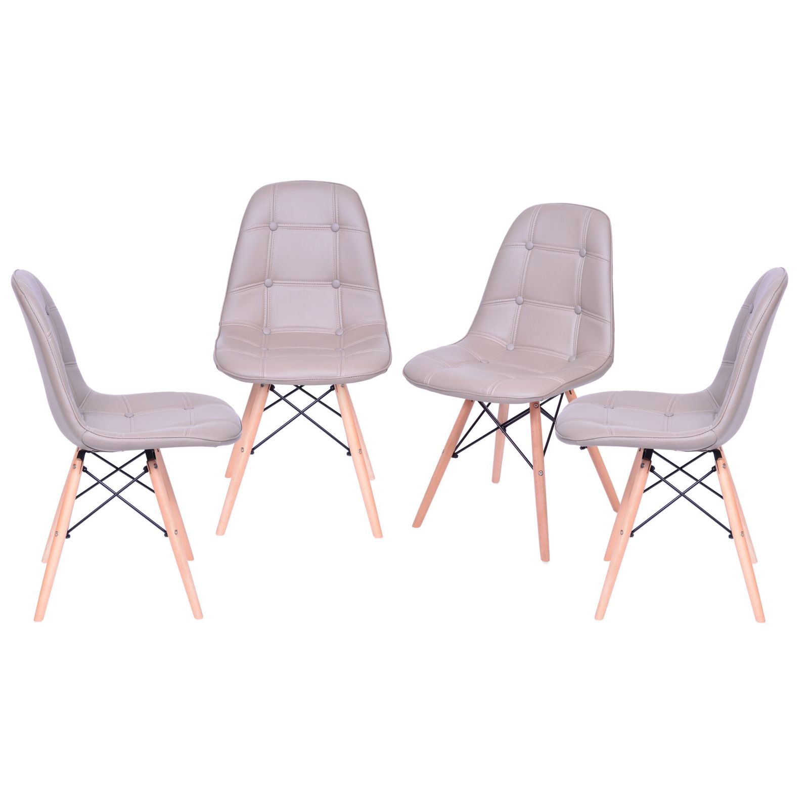 Kit 04 Cadeiras 1110 Botone Cinza Base Madeira