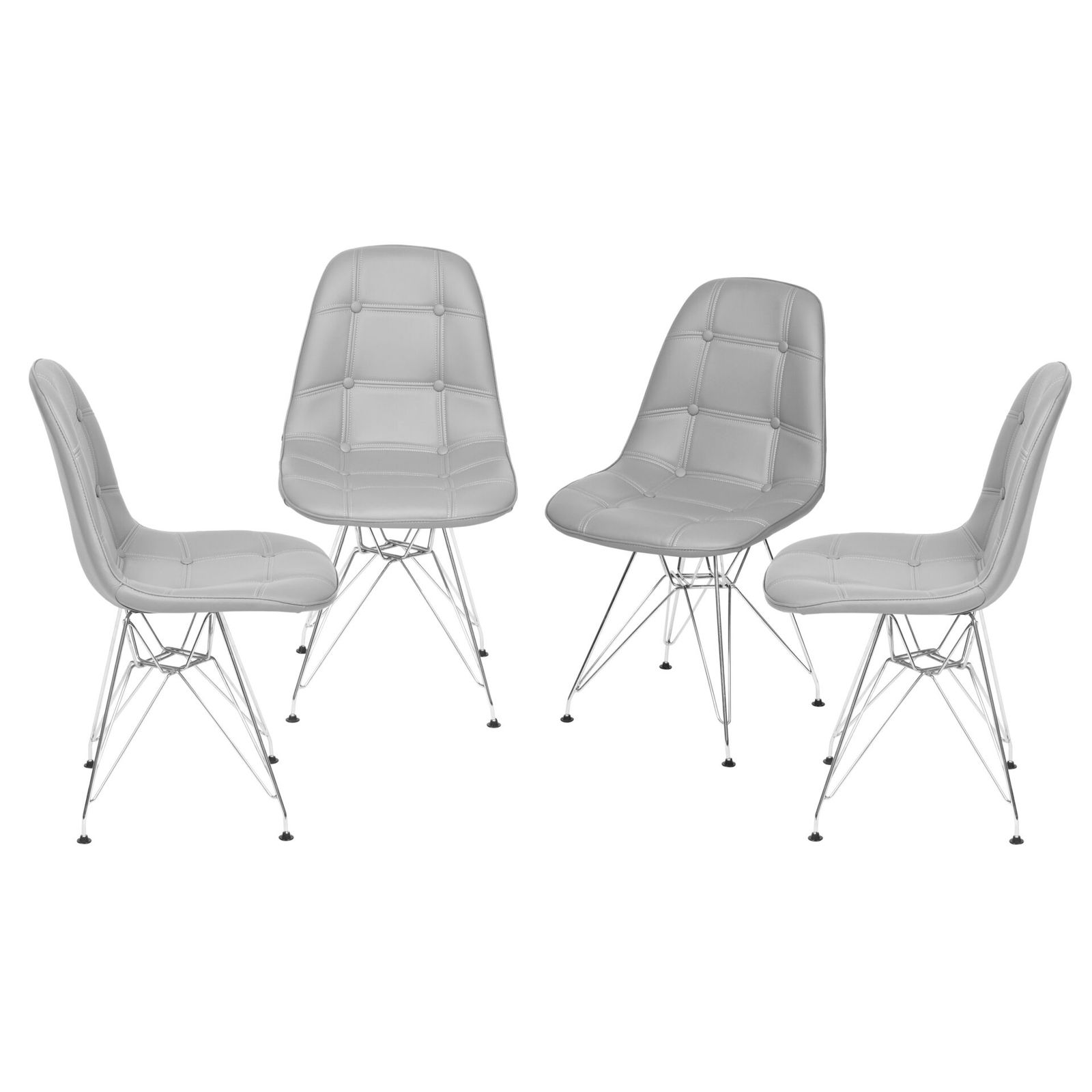 Kit 04 Cadeiras 1110 Botone Cinza Base Cromada